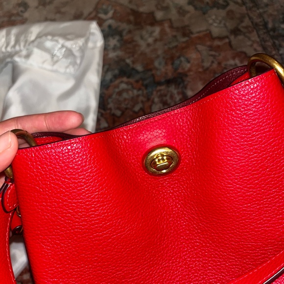 Coach Charlie Red Pebble Leather Cross Body Bucket Bag - Picture 14 of 16